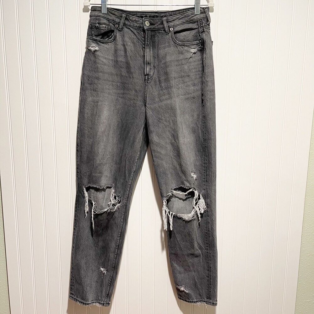 American Eagle Highest Rise Mom Jeans Washed Black Denim Size 10